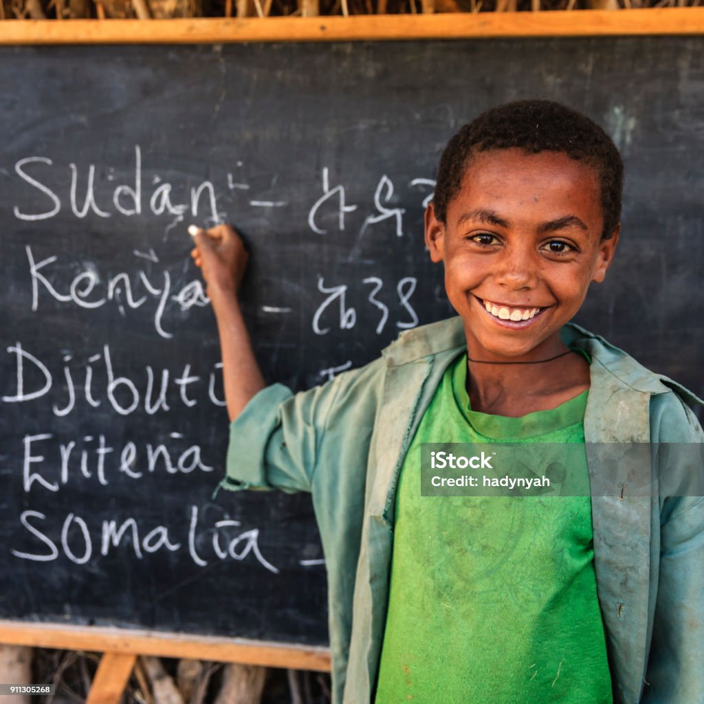 Boy showing african countries